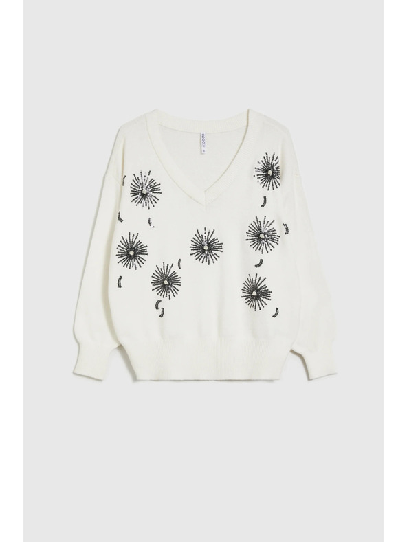 Moodo Bílý svetr s flitry Moodo
