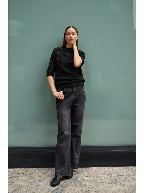 Moodo Svetr zdobený korálky černý Moodo