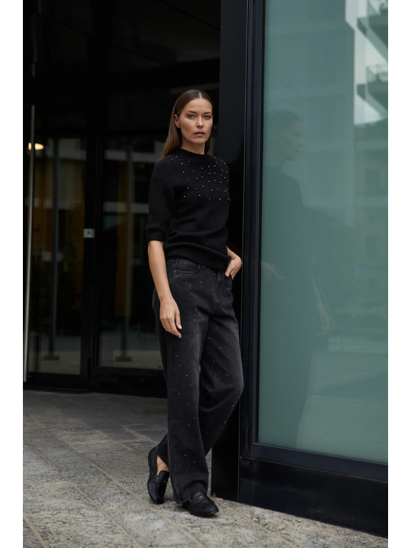 Moodo Svetr zdobený korálky černý Moodo