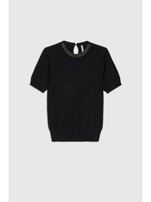 Moodo Černý svetr s ozdobným výstřihem Moodo