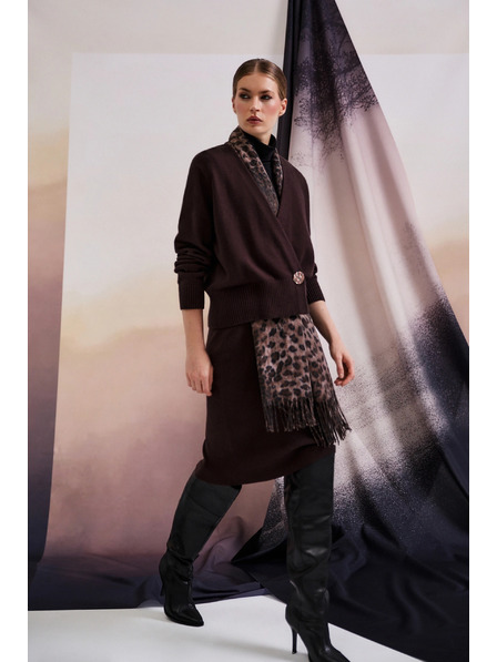 Moodo Hnědý kardigan s ozdobným knoflíkem Moodo