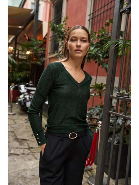 Moodo Zelený svetr s metalickým vláknem Moodo