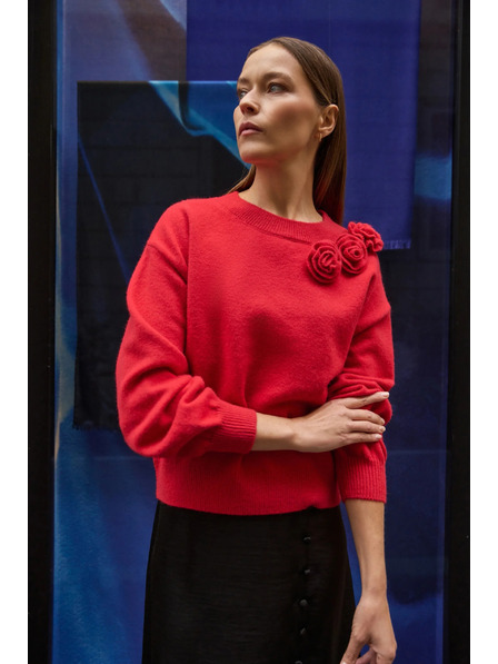 Moodo Svetr s růží červený Moodo