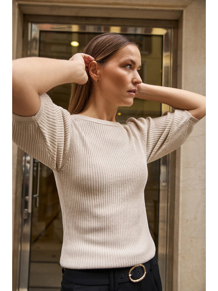 Moodo Žebrovaný svetr s nadýchnutými rukávy béžový Moodo