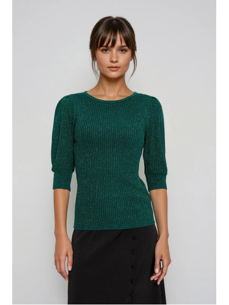 Moodo Zelený svetr s nafouklými rukávy Moodo