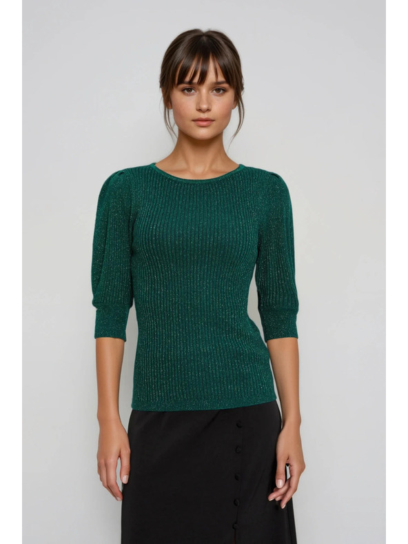 Moodo Zelený svetr s nafouklými rukávy Moodo