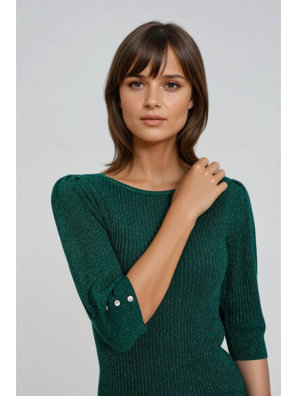 Moodo Zelený svetr s nafouklými rukávy Moodo