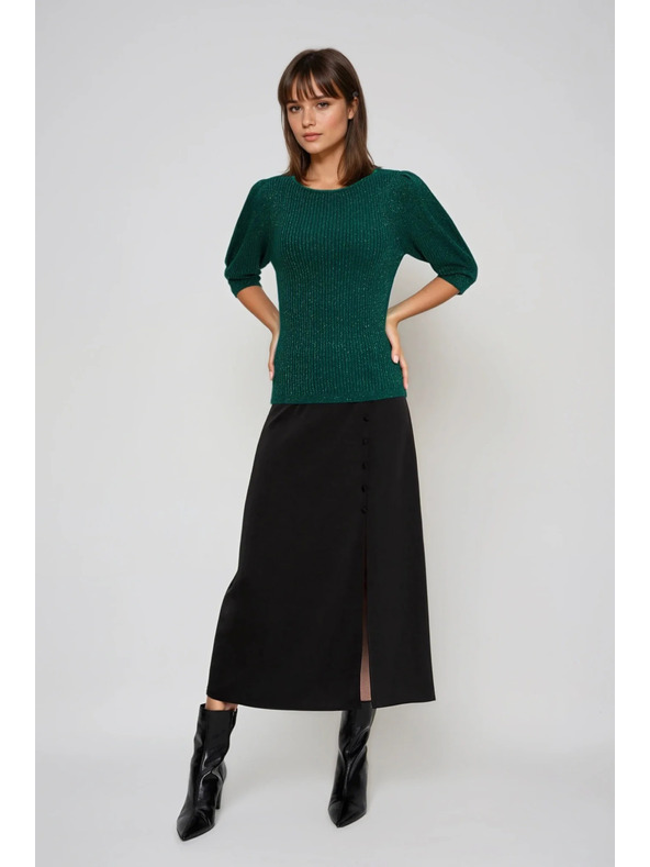 Moodo Zelený svetr s nafouklými rukávy Moodo