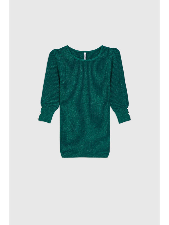 Moodo Zelený svetr s nafouklými rukávy Moodo