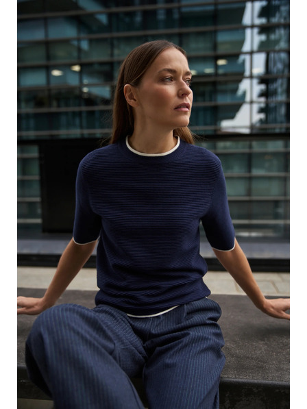 Moodo Tmavě modrý svetr s krátkými rukávy Moodo