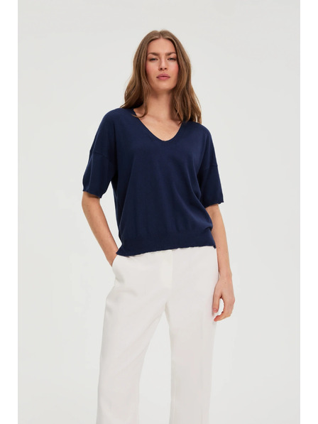 Moodo Tmavě modrý svetr s krátkými rukávy Moodo