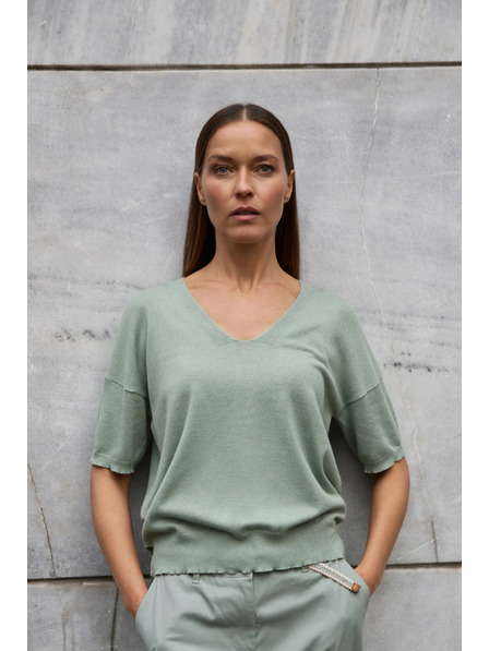 Moodo Olivový svetr s krátkými rukávy Moodo