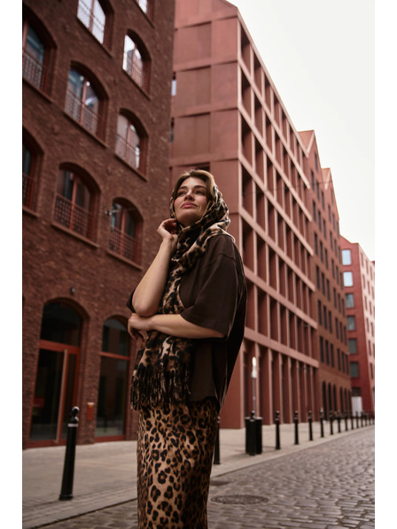 Moodo Šál v leopardím vzoru se střapci hnědý Moodo