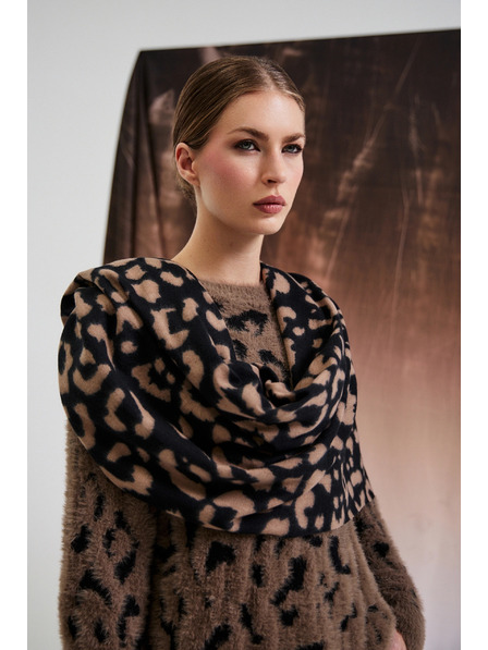 Moodo Hnědá šála s leopardím vzorem Moodo