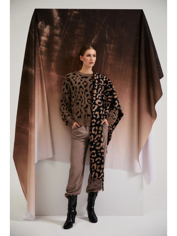 Moodo Hnědá šála s leopardím vzorem Moodo