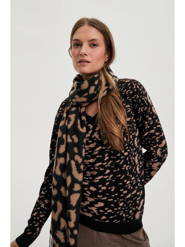 Moodo Hnědá šála s leopardím vzorem Moodo