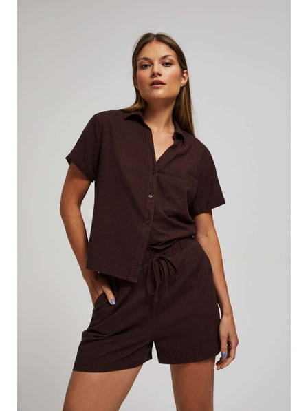 Moodo Hladké šortky se zavazováním tmavě hnědé Moodo