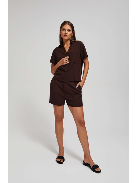 Moodo Hladké šortky se zavazováním tmavě hnědé Moodo