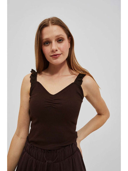 Moodo Tmavohnědý top s ozdobnými ramínky Moodo