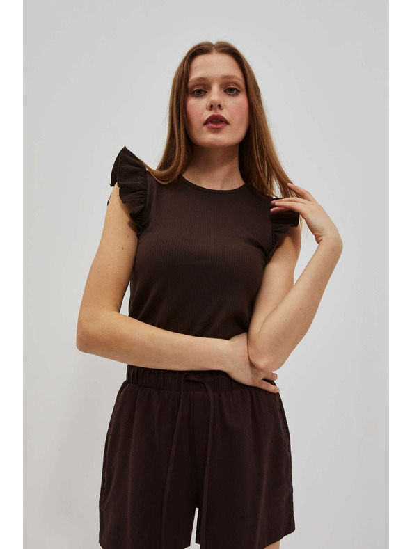 Moodo Tmavě hnědá halenka s volány na ramenou Moodo