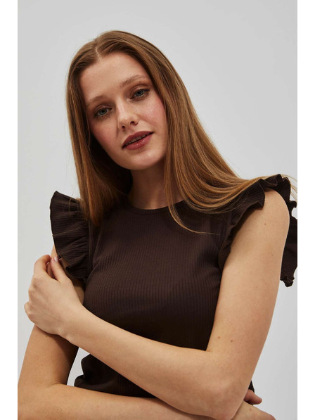 Moodo Tmavě hnědá halenka s volány na ramenou Moodo