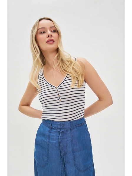 Moodo Bílý pruhovaný top s knoflíky Moodo
