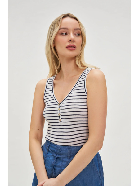 Moodo Bílý pruhovaný top s knoflíky Moodo