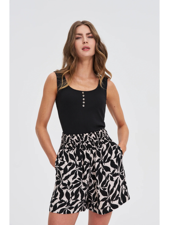 Moodo Žebrovaný top s knoflíky černý Moodo