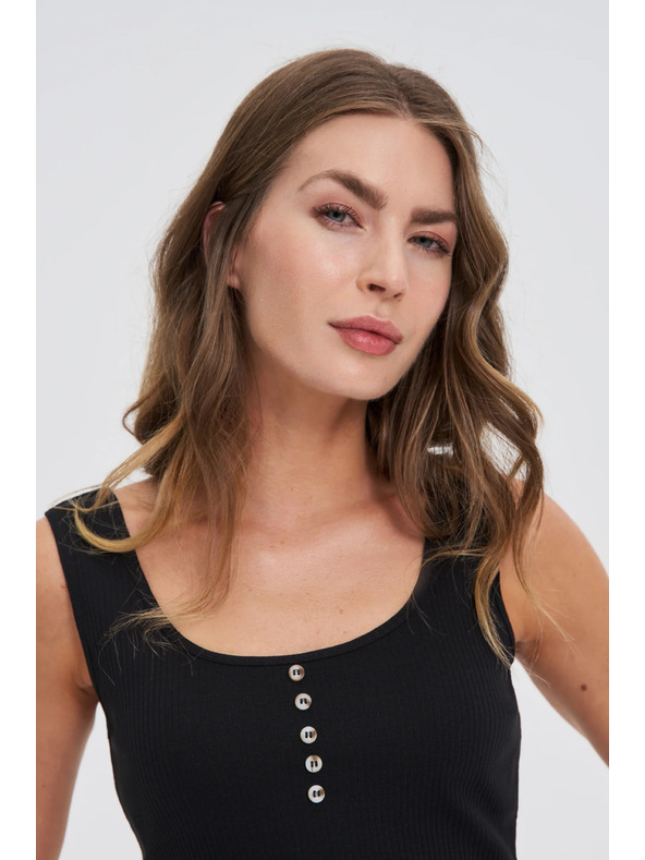 Moodo Žebrovaný top s knoflíky černý Moodo