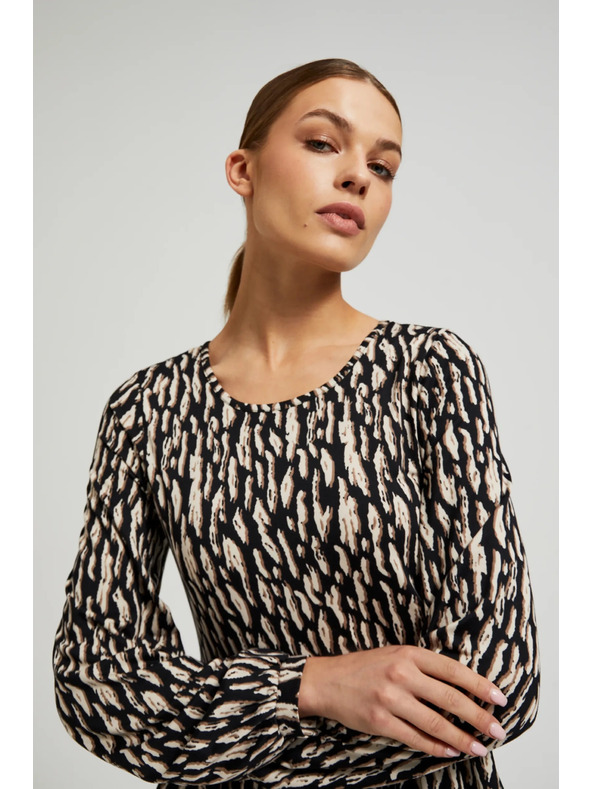 Moodo Hnědé šaty s nafouklými rukávy Moodo