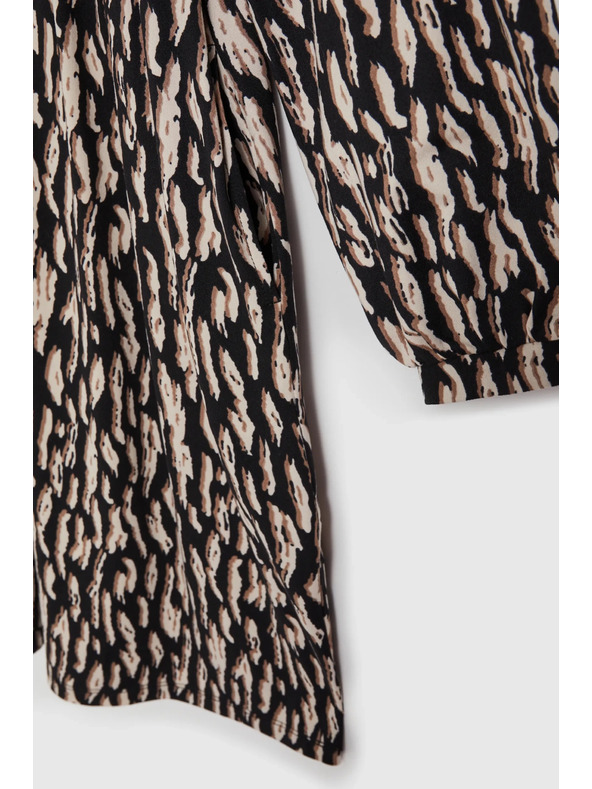 Moodo Hnědé šaty s nafouklými rukávy Moodo