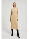 Moodo Béžové midi šaty s dlouhým rukávem Moodo