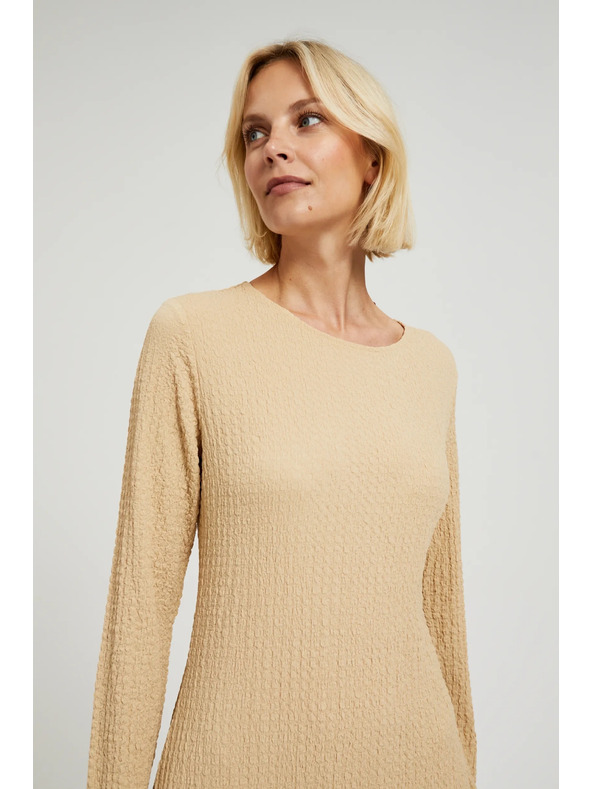 Moodo Béžové midi šaty s dlouhým rukávem Moodo