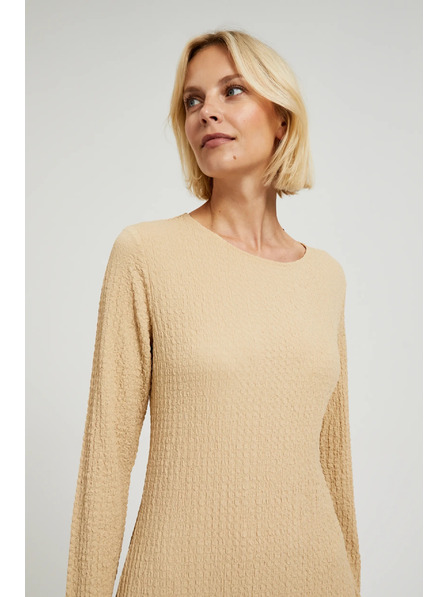 Moodo Béžové midi šaty s dlouhým rukávem Moodo