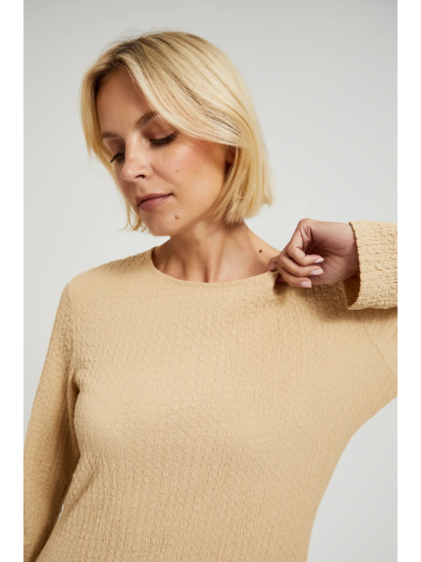 Moodo Béžové midi šaty s dlouhým rukávem Moodo