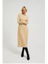 Moodo Béžové midi šaty s dlouhým rukávem Moodo
