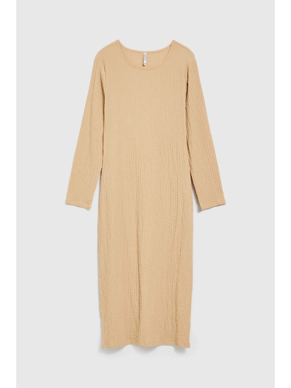 Moodo Béžové midi šaty s dlouhým rukávem Moodo