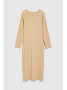 Moodo Béžové midi šaty s dlouhým rukávem Moodo