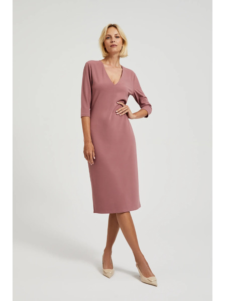 Moodo Hladké šaty s výstřihem do V pudrově růžové Moodo