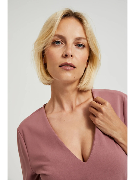Moodo Hladké šaty s výstřihem do V pudrově růžové Moodo