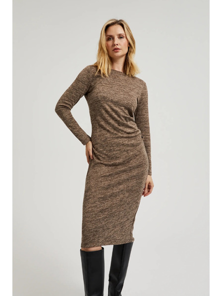 Moodo Hnědé midi šaty s řasením Moodo