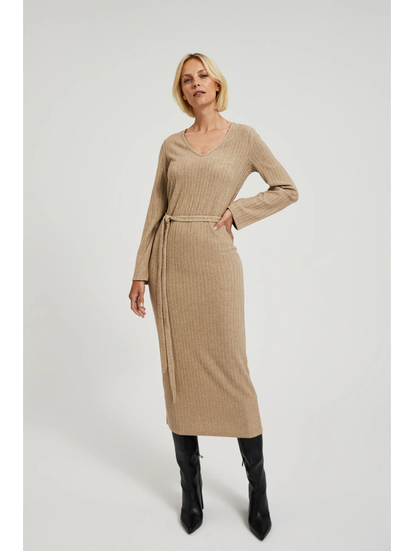 Moodo Žebrované šaty midi béžové Moodo
