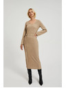 Moodo Žebrované šaty midi béžové Moodo