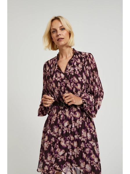 Moodo Plisované šaty s páskem hnědé Moodo