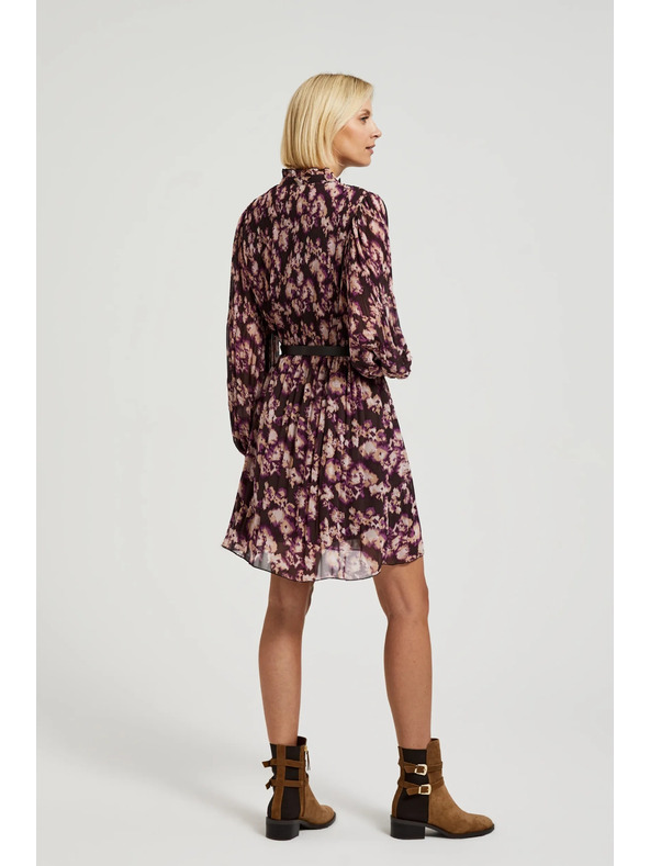 Moodo Plisované šaty s páskem hnědé Moodo