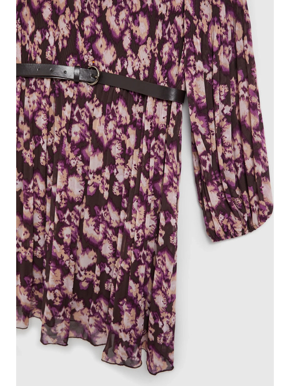 Moodo Plisované šaty s páskem hnědé Moodo