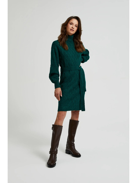 Moodo Pletené zelené šaty s rolákem a nafouklými rukávy Moodo