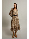 Moodo Béžové šaty s nafouklými rukávy a zvířecím vzorem Moodo