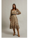 Moodo Béžové šaty s nafouklými rukávy a zvířecím vzorem Moodo