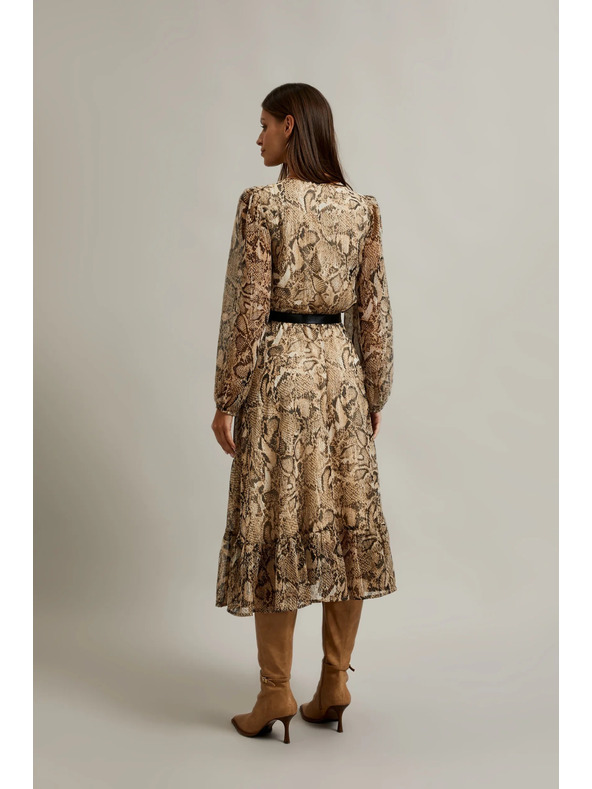 Moodo Béžové šaty s nafouklými rukávy a zvířecím vzorem Moodo